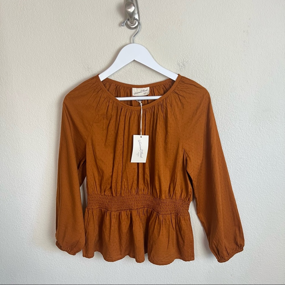 NWT Universal Thread Rust Peplum Linen Bishop 3/4 Sleeve Blouse Top - Picture 4 of 15